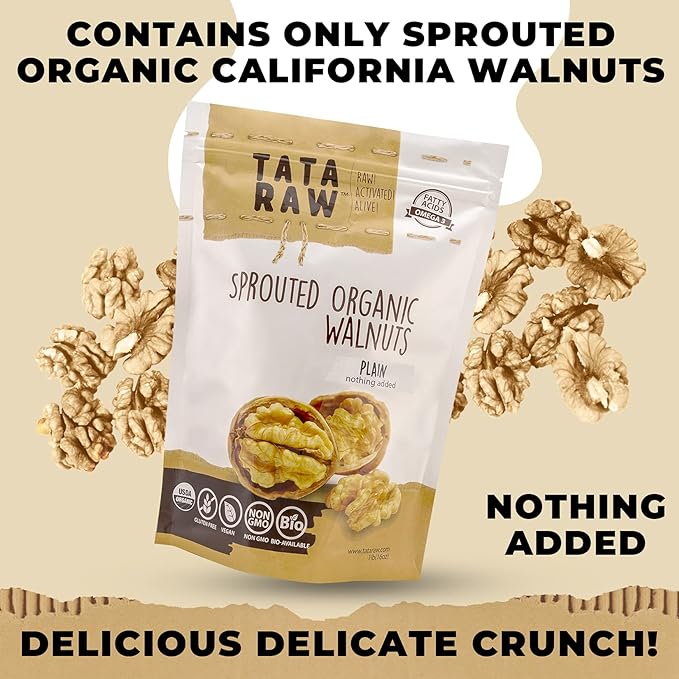 TATA RAW - Sprouted Organic Walnuts - PLAIN. Nothing Added - 5 lb