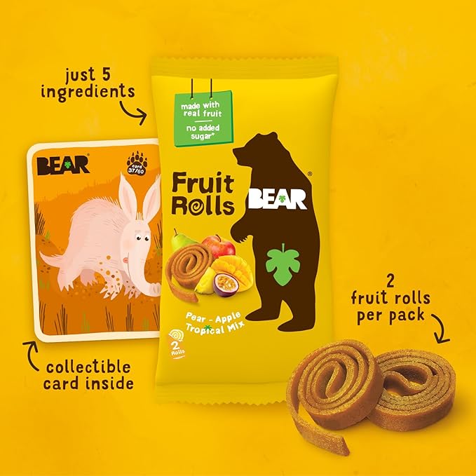 BEAR Real Fruit Snack Rolls - Gluten Free, Vegan, and Non-GMO - Tropical ??36 Rolls, Healthy School