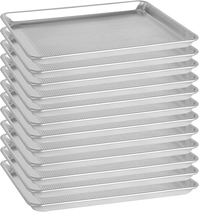 12 Pack Half Size 18" x 13" Aluminum Baking Sheet Pan Perforated, Commercial Bakery Equipment