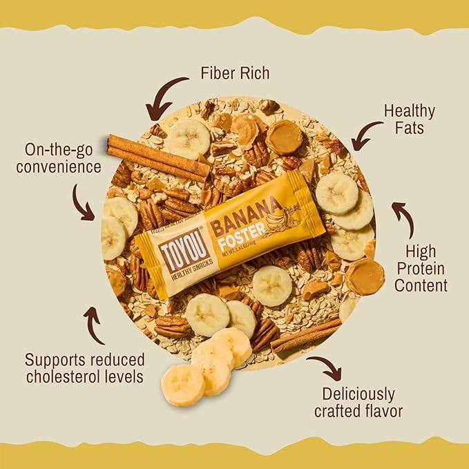 ToYou Chewy Fruit and Nut Bars - Healthy Protein Snacks | Banana Foster - 1.41 Ounce (Pack of 12) |