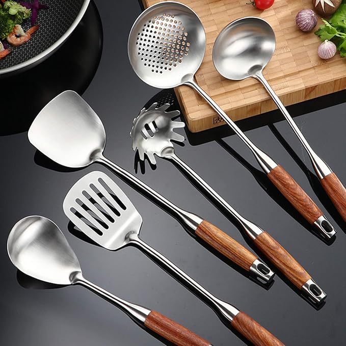Cooking Utensils Set,7pcs 304 Stainless Steel Kitchen Utensils Set with Holder,Heat Resistant