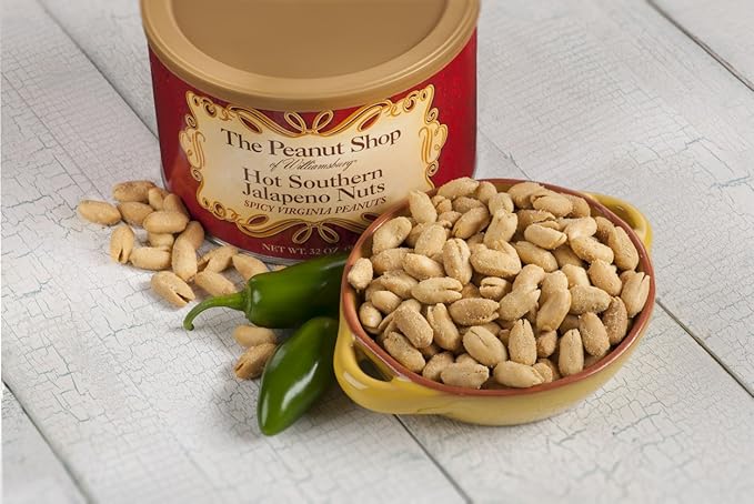 The Peanut Shop of Williamsburg Spicy Williamsburg Peanuts with Jalapeno, Onion, Garlic, Hot Nuts