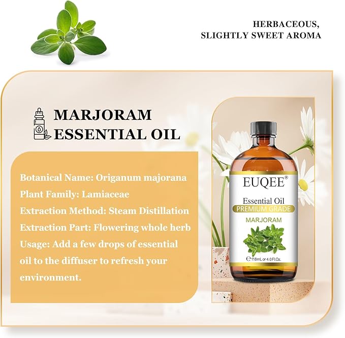 Marjoram Essential Oil 118 ml Large Bottle Premium Marjoram Oil with Glass Dropper Great for