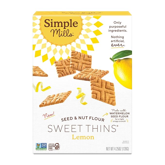 Simple Mills Lemon Seed & Nut Flour Sweet Thins, Paleo Friendly & Delicious Sweet Thin Cookies
