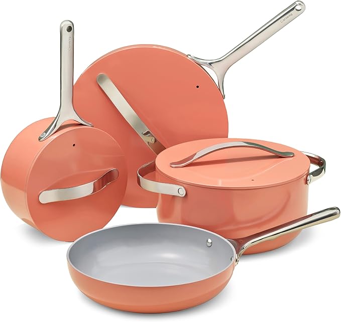 Caraway Nonstick Ceramic Cookware Set (12 Piece) Pots, Pans, Lids and Kitchen Storage - Non Toxic