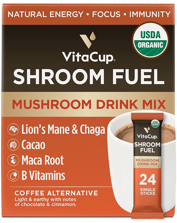 VitaCup Shroom Fuel, Mushroom Based Instant Coffee Alternative Packets, Mushroom Coffee Substitute