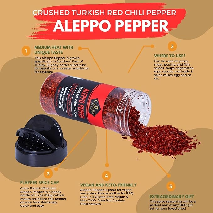 Cerez Pazari Aleppo Pepper Moderate Heat 150 gr | Crushed Turkish Red Chili Pepper-Aleppo Chili