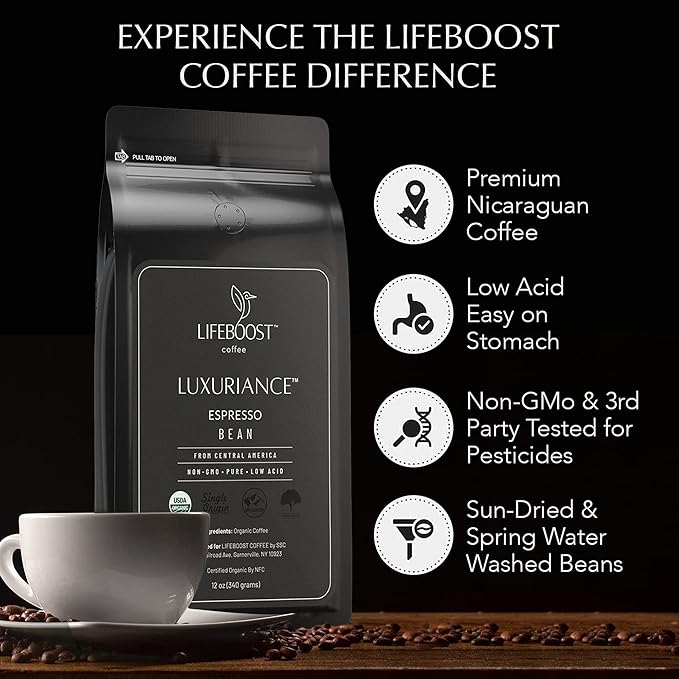 Lifeboost Organic Espresso Beans Whole ??USDA Organic, Low Acid, Mold-Free Dark Roast Coffee