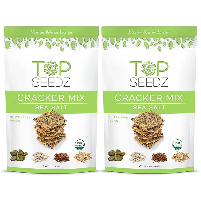 Top Seedz Organic Gluten Free Bake-at-Home Sea Salt Seed Crackers Mix | 2-Pack | 12 Ounces |