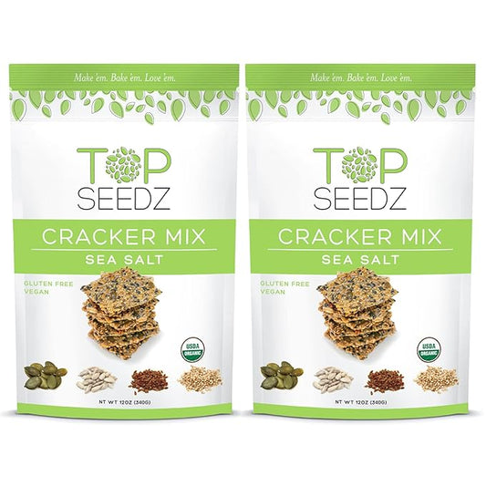 Top Seedz Organic Gluten Free Bake-at-Home Sea Salt Seed Crackers Mix | 2-Pack | 12 Ounces |
