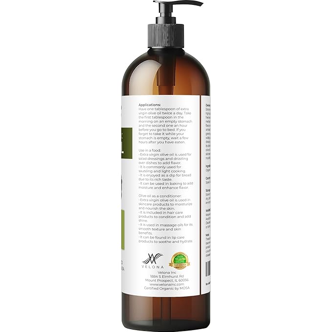 velona USDA Certified Organic Olive Oil - 8 Fl Oz | 100% Pure and Natural Carrier Oil | Extra