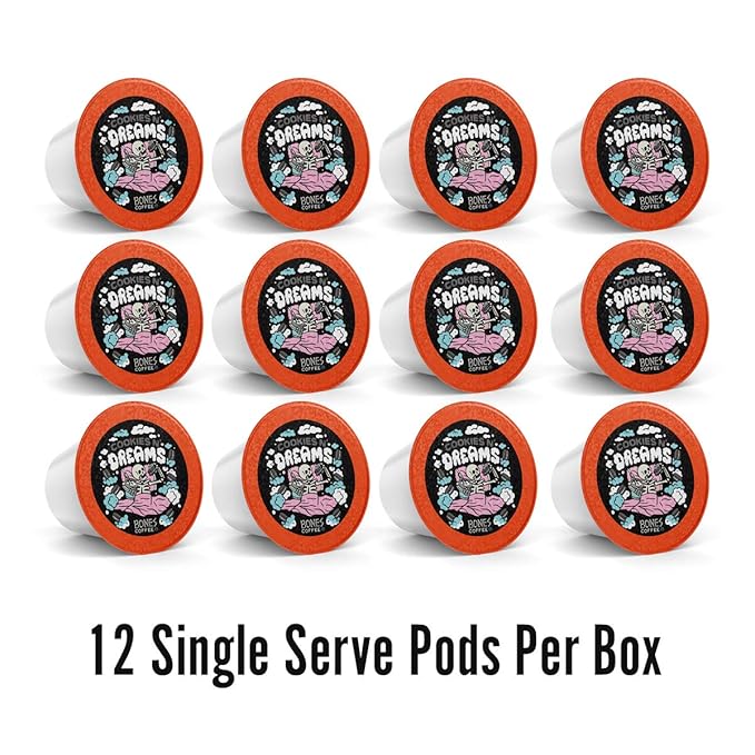 Bones Coffee Company Cookies 'N Dreams, Cookie and Cream Flavored Coffee Pods, Low Acid Medium