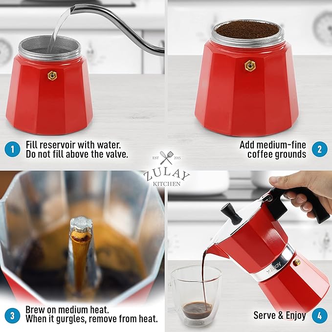 Zulay Classic Italian Style 6 Espresso Cup Moka Pot, Stovetop Espresso Maker for Great Flavored