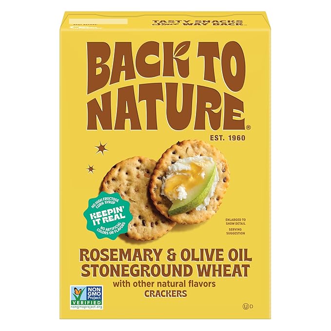 Back to Nature Rosemary & Olive Oil Stoneground Wheat Crackers, Non-GMO, Vegan Friendly Snack