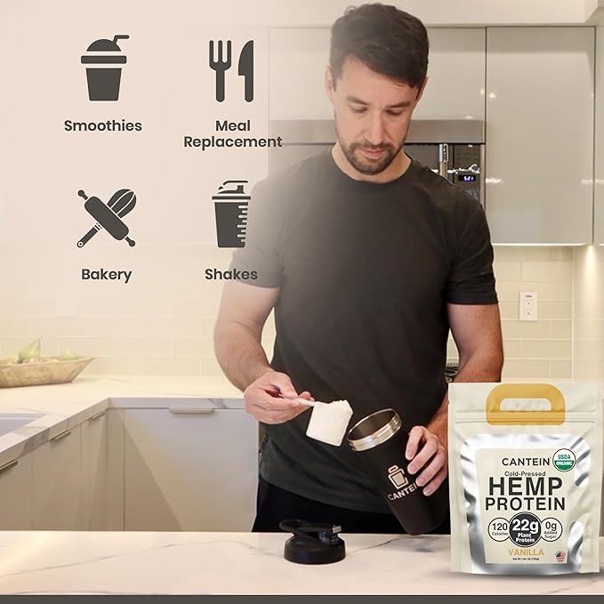 Organic Hemp Protein Powder, Plant Based and Vegan Protein Shake, Lactose and Dairy Free, Gluten