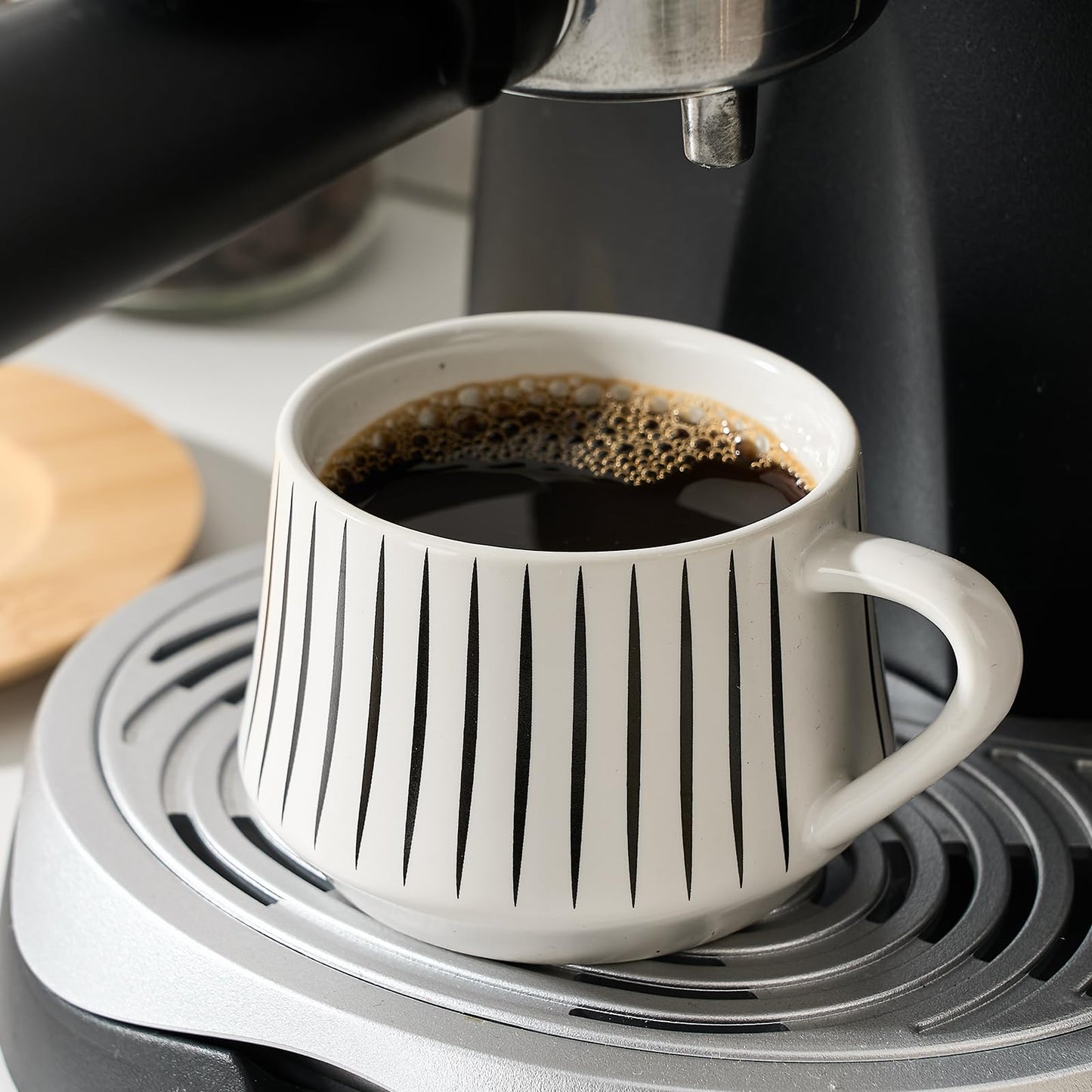 LUKA Ceramic Coffee Espresso Cups with Saucers Set with Metal Holder, 4.4 oz Porcelain Demitasse