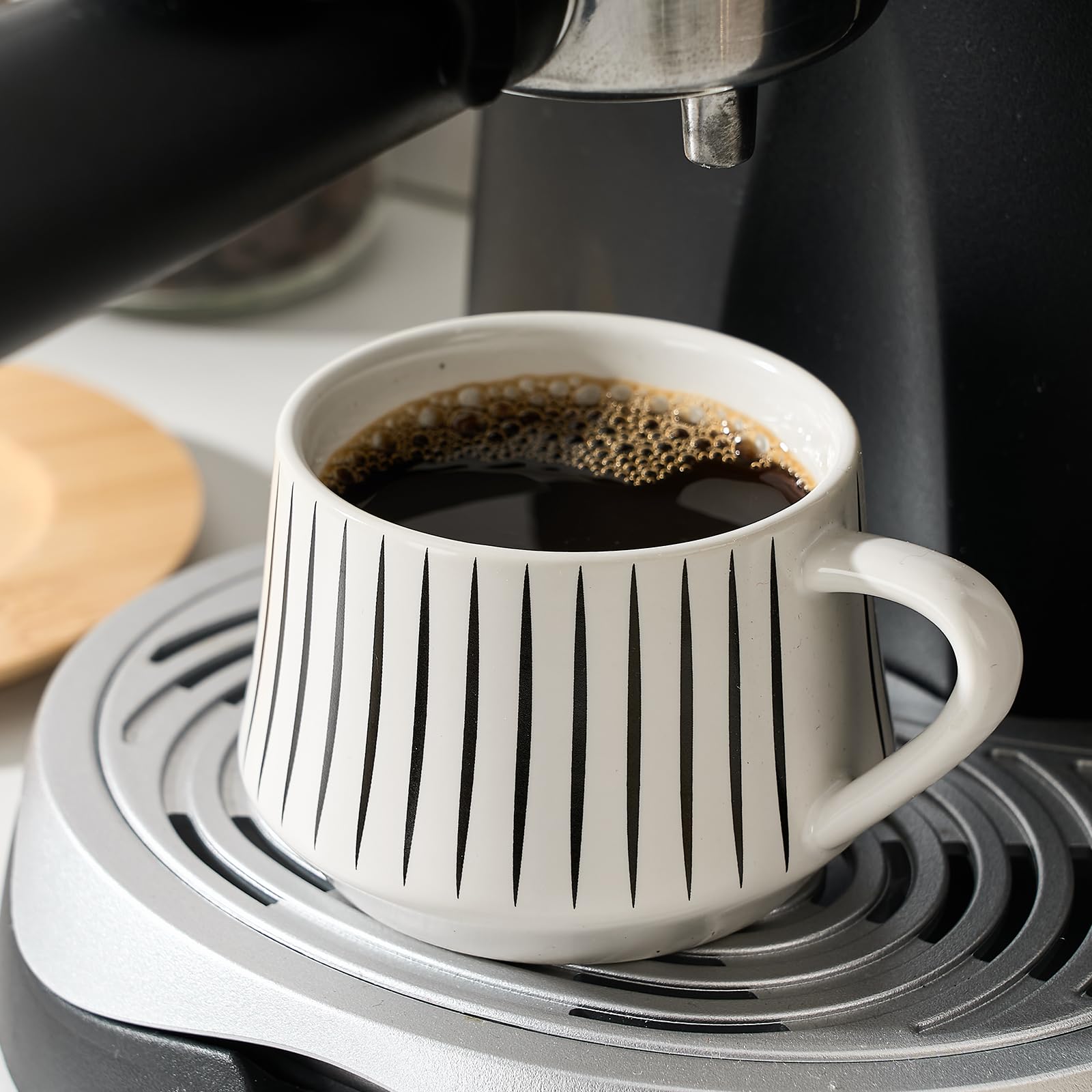 LUKA Ceramic Coffee Espresso Cups with Saucers Set with Metal Holder, 4.4 oz Porcelain Demitasse