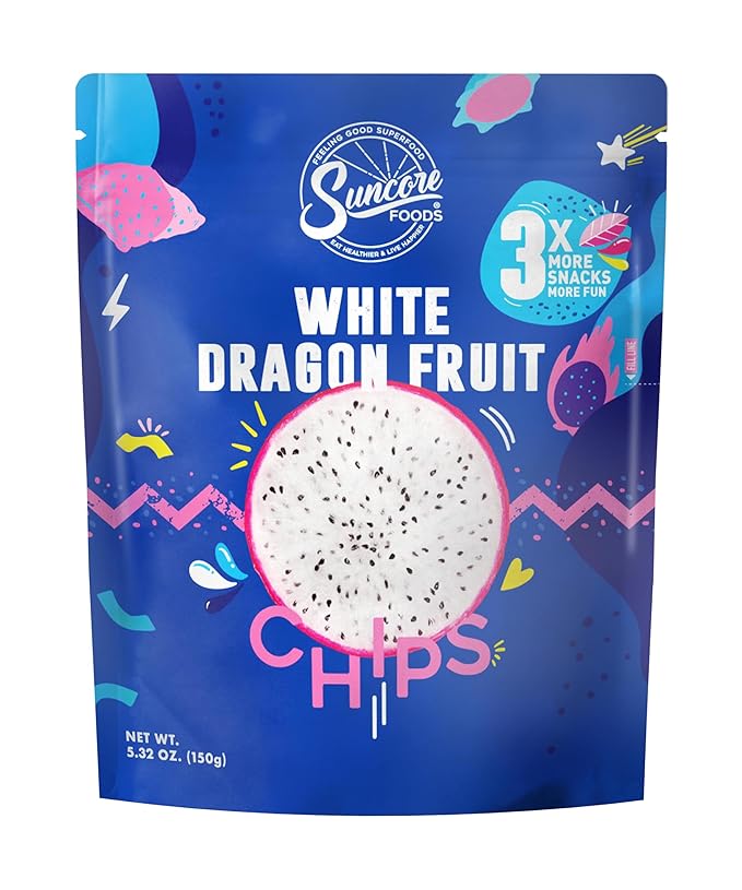 Suncore Foods White Dragon Fruit Chips & Snacks, Gluten-Free, Non-GMO, 5.32oz (1 Pack)