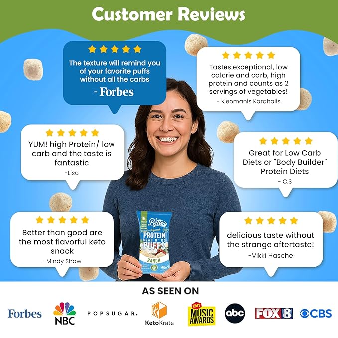 Better Than Good Keto Ranch 16g Protein Puffs | Healthy Savory Snacks, Gluten-Free, Low Carb, kids