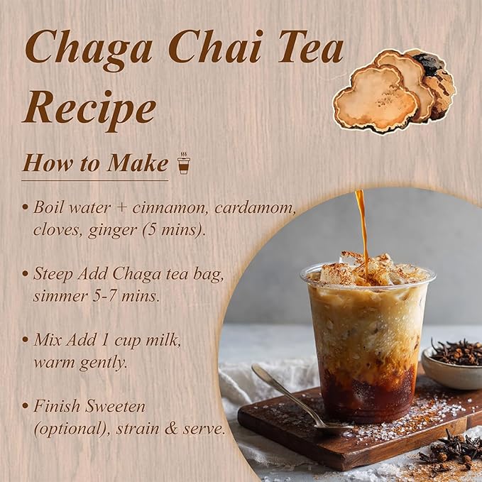WT WEETEE Chaga Tea Bags 100 Count, 100% Siberian Birch Chaga Mushroom Tea, Caffeine-Free - Rich in