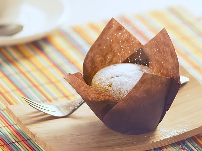 Brown Tulip Baking Cups, Medium Size, for Muffins, Cupcakes, Eco Friendly, Disposable, Non-Stick