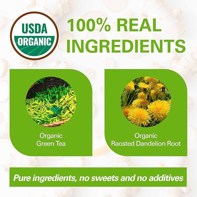 WT WEETEE Organic Green Tea Dandelion, Made of Organic Roasted Dandelion Root and Green Tea, 50 Tea