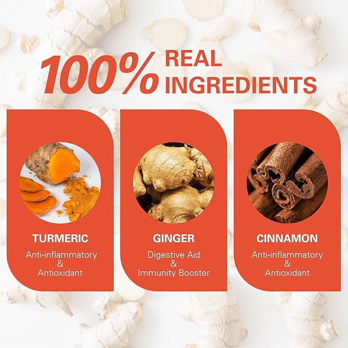 WT WEETEE Turmeric Ginger Cinnamon Tea Bags, Warm & Spicy Turmeric Ginger Herbal Blend Tea, Rich in