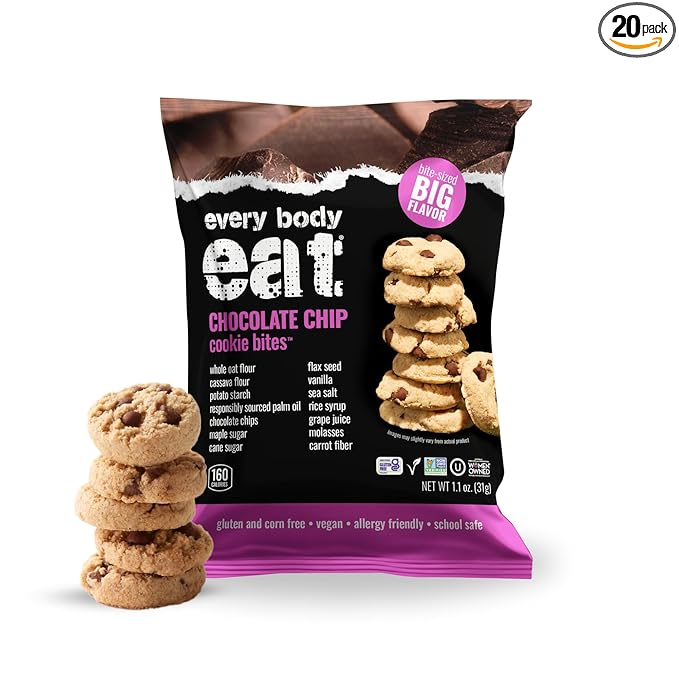 Every Body Eat Crunchy Cookie Bites, Gluten & Dairy Free, Vegan, School Safe Lunch Snacks, Single