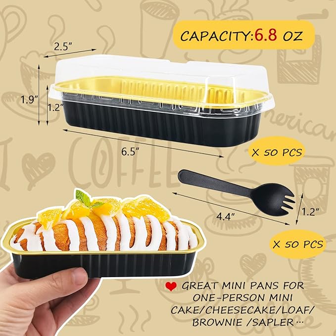 LNYZQUS Aluminum Foil Mini Loaf Pans with Lids 50 Pack, 6.8oz Rectangle Baking Cups Muffin
