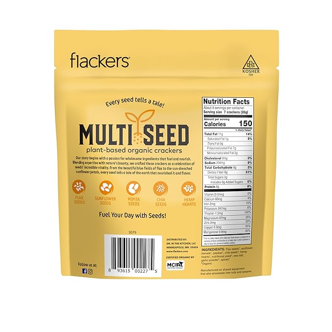 Flackers Organic Cheeze-Pleaze Multi-Seed Crackers, 4 Ounce 1-Pack, Gluten Free, Non GMO, Vegan