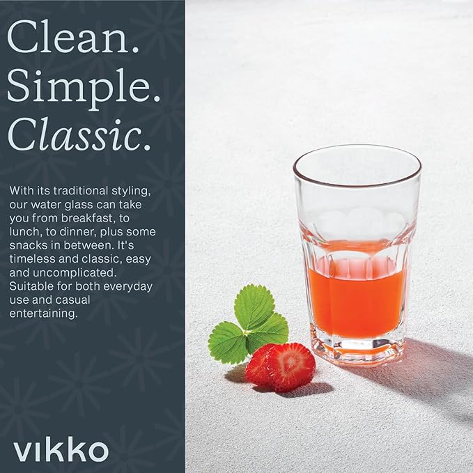 Vikko Drinking Glasses, 11.5 Ounce Glass Cups, Durable Glasses Drinking Set of 12, Stackable Water