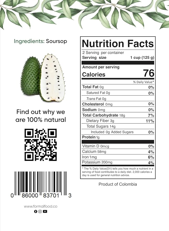 Soursop (Guanabana) Fruit 100% Natural And Real - No Added Sugar, No Preservatives - 8,82 Oz