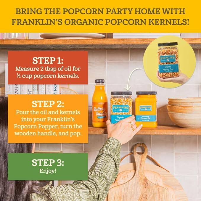 Franklin?셲 Gourmet Popcorn Organic Popcorn Kernels for Popping - 28oz Tub - Made in USA, Non-GMO &