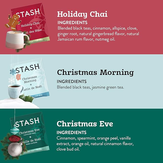 Stash Tea Holidays Are Here Variety Pack Sampler Assortment - Caffeinated, Non-GMO Project Verified