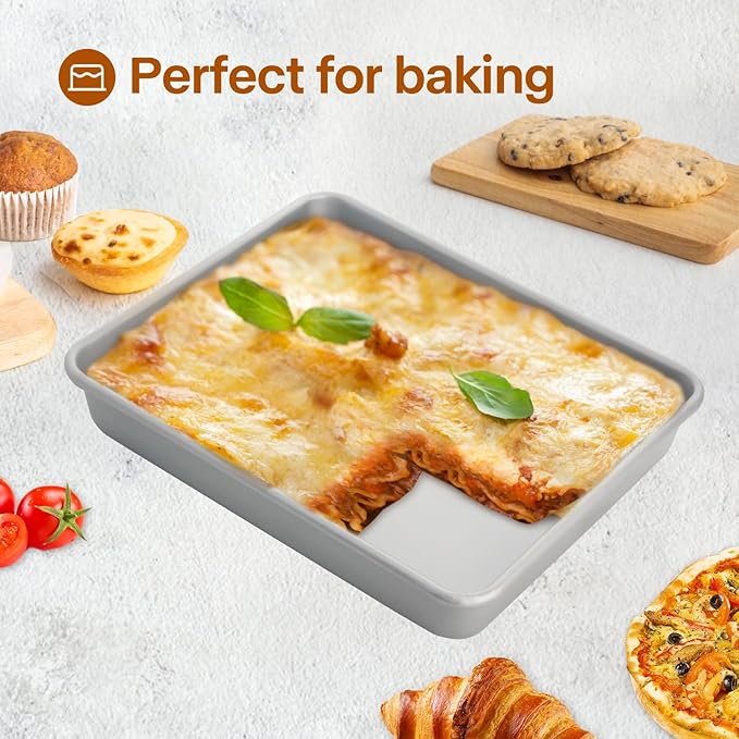 Deep Baking Pans Set of 3, Rectangle Cake Pan Nonstick, Heavy Duty Thick Bakeware Lasagna Pan for