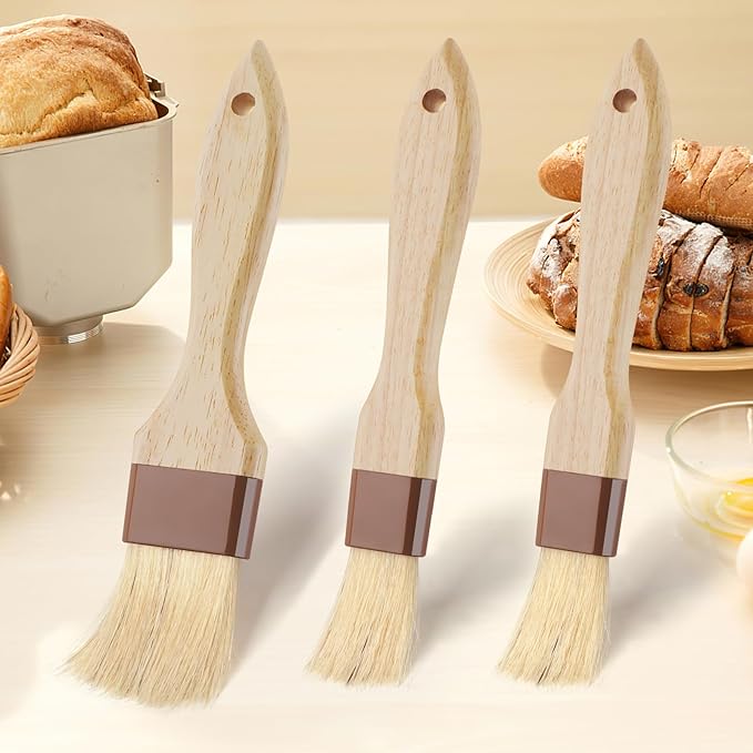 3 Pcs Pastry Brush, Natural Bristle Basting Brush, Cooking Brush, Food Brush, Butter Brush, Baster