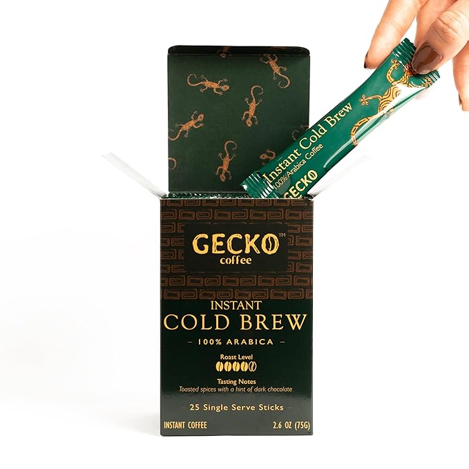 Gecko Coffee Instant Cold Brew, Craft Instant Coffee Sticks, 100% Arabica Medium-Dark Roast, Coffee