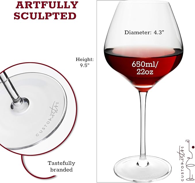 Gusto Nostro Crystal Wine Glasses Set of 4, 22 Oz Long Stem Modern Wine Glasses for White and Red