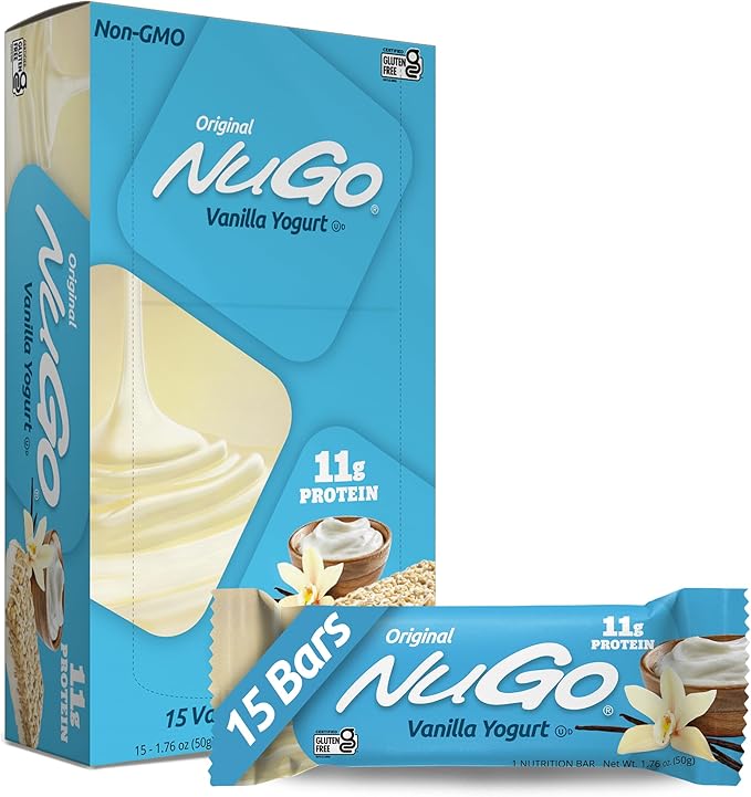 NuGo Protein Bar, Vanilla Yogurt, 11g Protein, 170 Calories, Gluten Free, 1.76 Ounce each, 15 Count