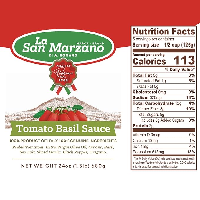 La San Marzano Tomato Basil Sauce, 24 oz, Pasta Sauce Made in Italy, All Purpose Tomato Premium
