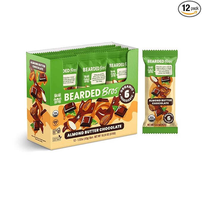 Bearded Brothers, Organic Vegan Protein Energy Bars, Almond Butter Chocolate (12 Pack) - Gluten