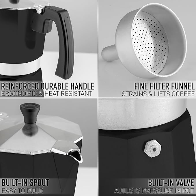 Zulay Moka Pot Espresso Stovetop Coffee Maker - Leak-Proof, Stainless Steel, Easy to Clean, Heat