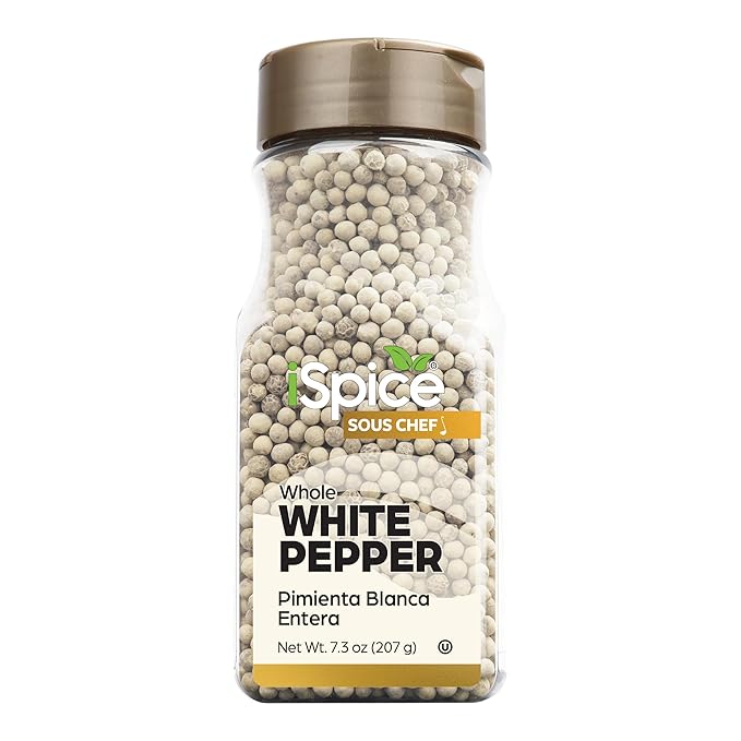 iSpice Whole White Peppers Spices and Seasonings for Cooking, 7.3Ounce White Peppercorns Seasoning