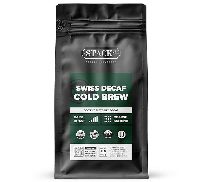 Organic Swiss Water Process Decaf Cold Brew Coffee Coarse Ground 1 LB - Dark Roast Coarse Grind