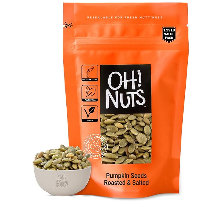 Oh! Nuts Pumpkin Seeds - Roasted Salted - 1.25 lb - No Shell Pepitas - Packed in New York Zip-Seal