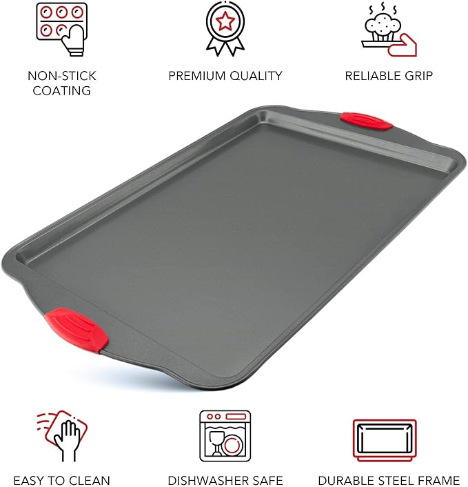 Premium Nonstick Baking Sheet Pans – Set of 3, Heavy-Gauge Carbon Steel, Warp, Dent, and