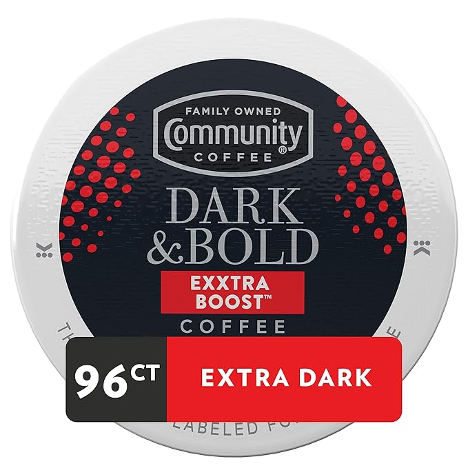 Community Coffee Dark & Bold Exxtra Boost 96 Count Coffee Pods, Compatible with Keurig 2.0 K-Cup