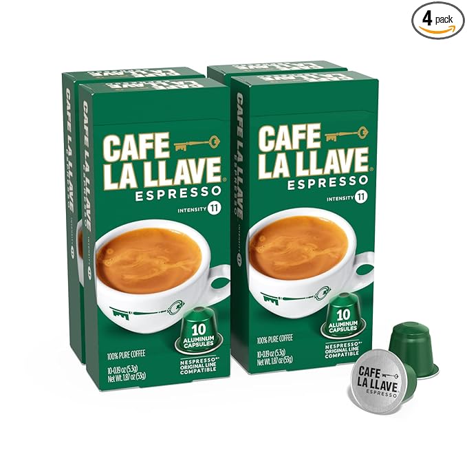Cafe La Llave Espresso Pods: 40 Recyclable Aluminum Pods, Intensity 11 Dark Roast Latin-Style