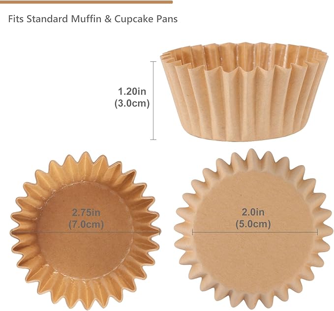 Caperci Heavy Duty Standard Natural Cupcake Liners 150 Counts - Grease-Resistant Paper Muffin