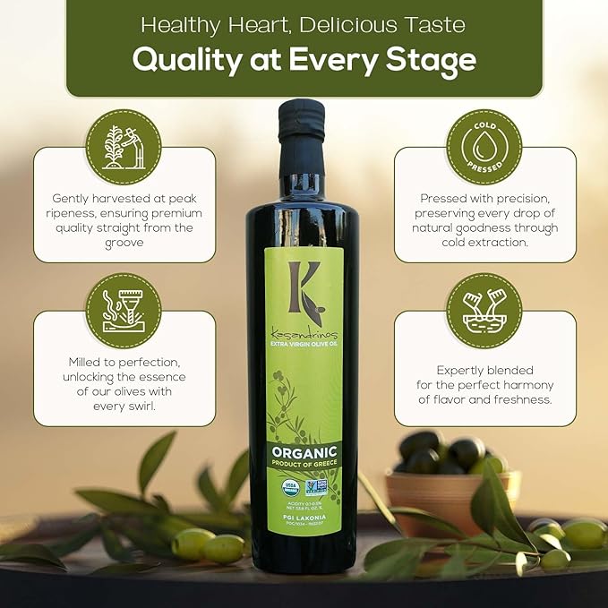 Kasandrinos Organic Olive Oil Extra Virgin, Polyphenol Rich Greek Olive Oil, 100% Organic First